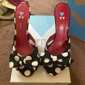 Dani Black Polkadot wooden heels with peep toe